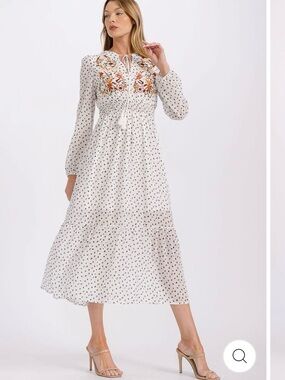 White Floral Embroidered Long Sleeve Maxi Dress